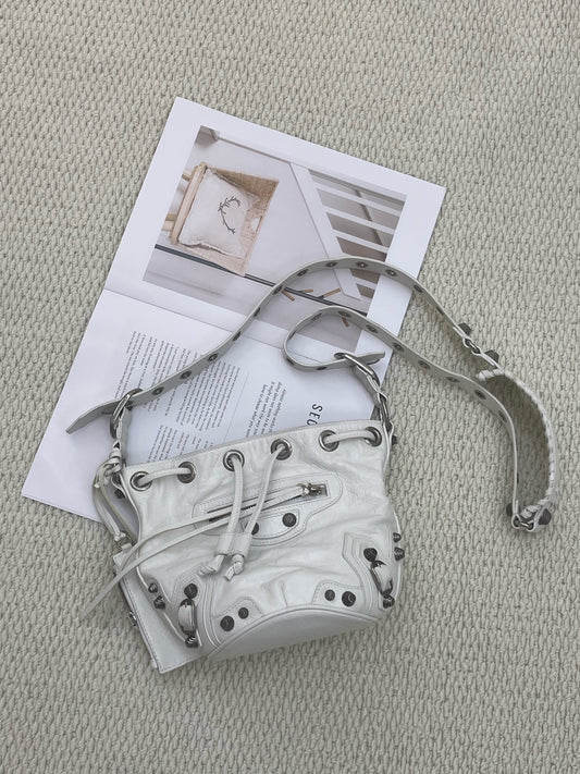 Balenciaga - Motorcycle Drawstring Bucket Bag - Leather - White - (small)