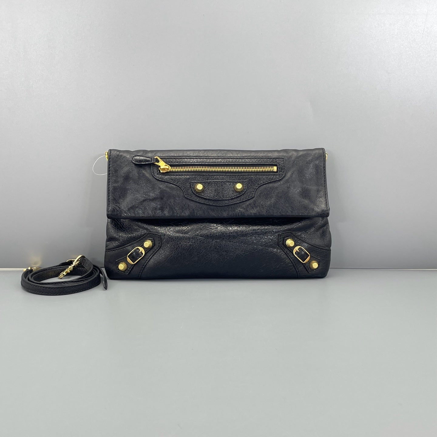 Balenciaga - Motorcycle Fold-Over Shoulder Bag - Leather - Black - (Small)