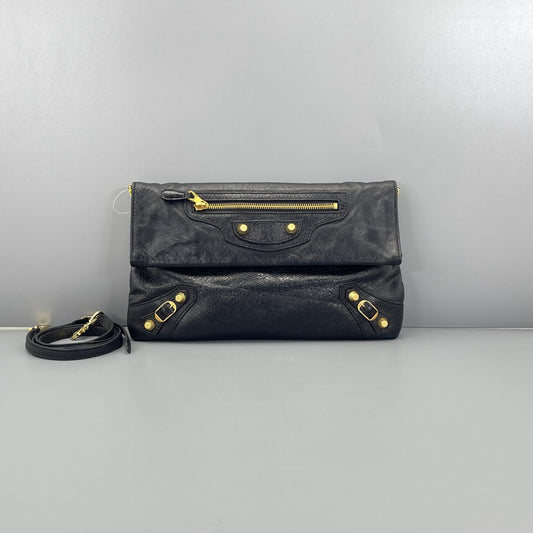 Balenciaga - Motorcycle Fold-Over Shoulder Bag - Leather - Black - (Small)