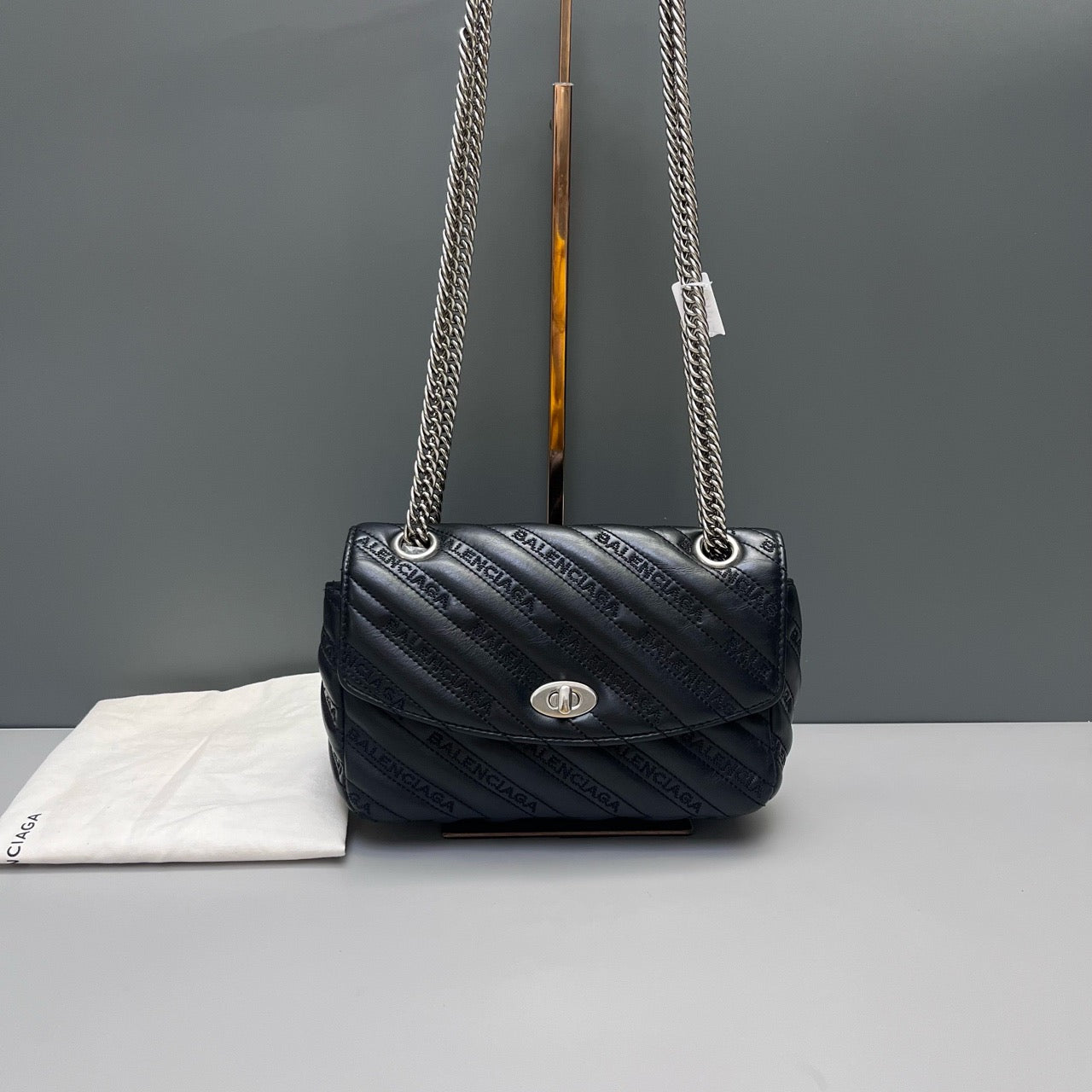 Balenciaga - Quilted Diagonal Logo Chain Shoulder Bag - Cowhide leather - Black - (small)