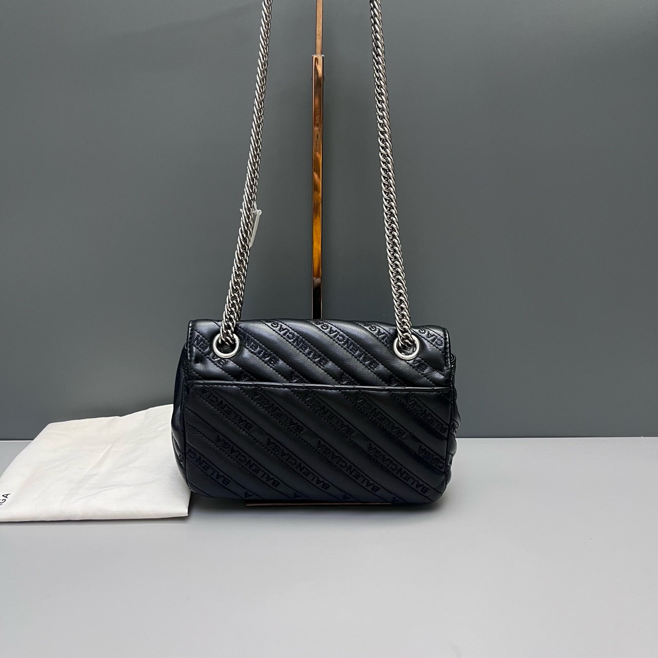 Balenciaga - Quilted Diagonal Logo Chain Shoulder Bag - Cowhide leather - Black - (small)
