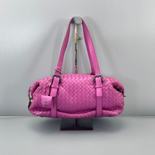 Bottega Veneta - Intrecciato Boston Bag - Leather - Rose Purple - (Medium)
