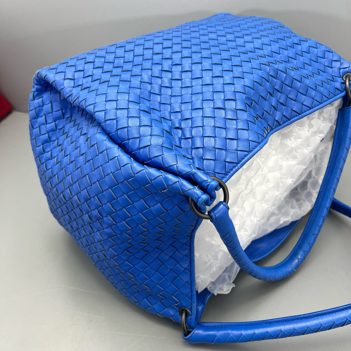 Bottega Veneta - Intrecciato Double Bridge Tote - Leather - Blue - (medium)