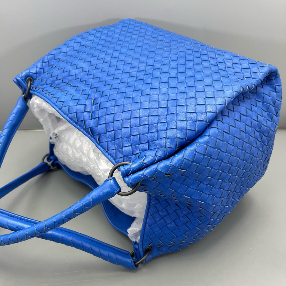Bottega Veneta - Intrecciato Double Bridge Tote - Leather - Blue - (medium)