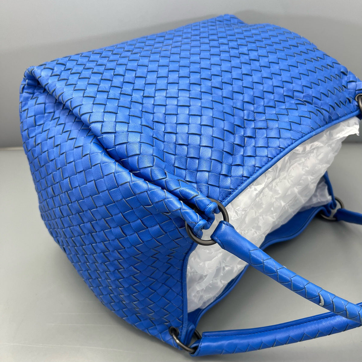 Bottega Veneta - Intrecciato Double Bridge Tote - Leather - Blue - (medium)