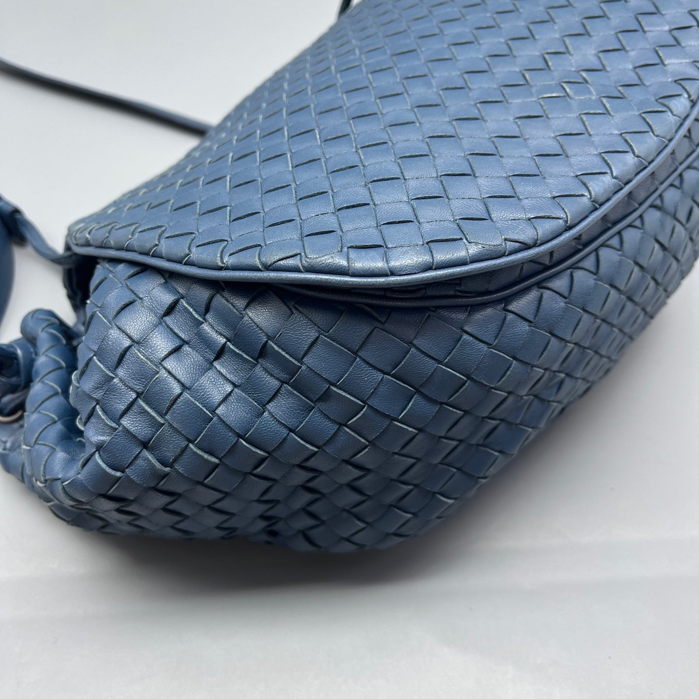 Bottega Veneta - Intrecciato Flap Drawstring Crossbody Bag - Leather - Blue - (small)