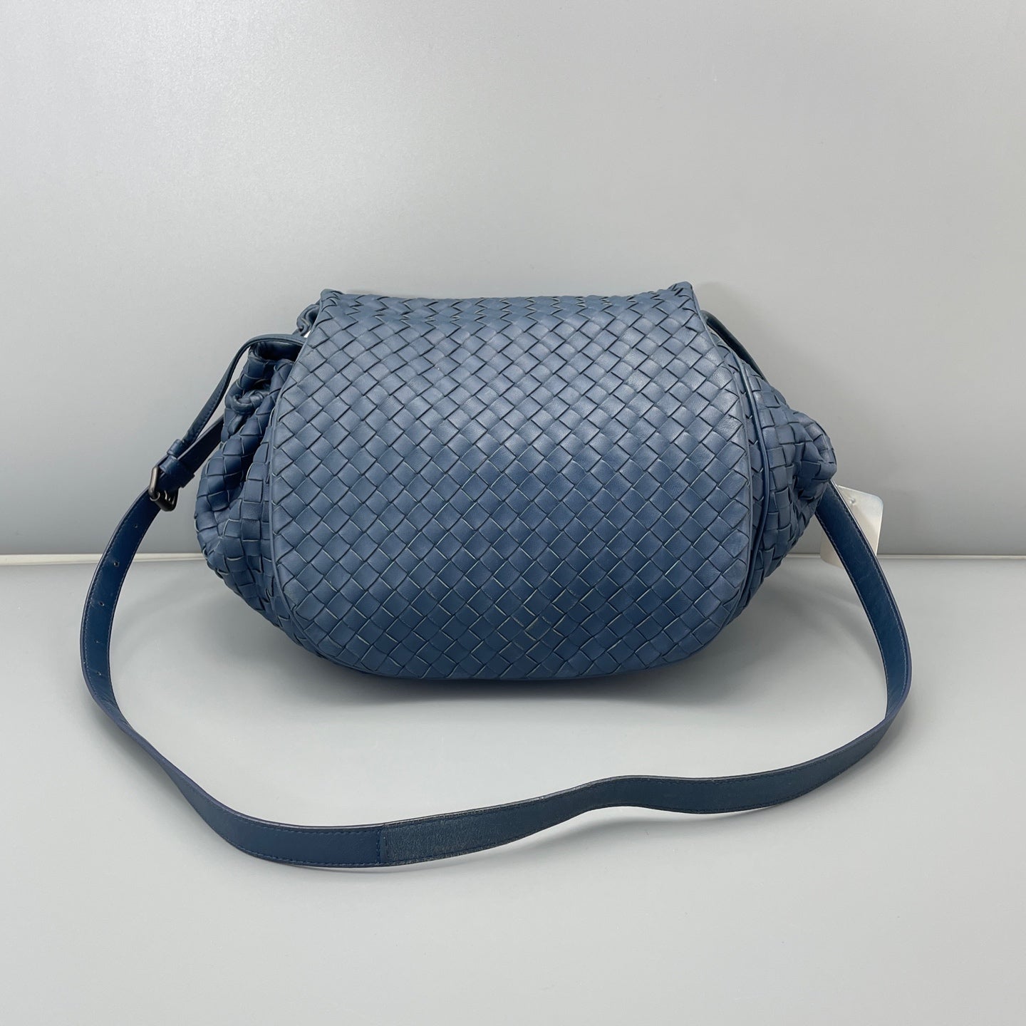 Bottega Veneta - Intrecciato Flap Drawstring Crossbody Bag - Leather - Blue - (small)