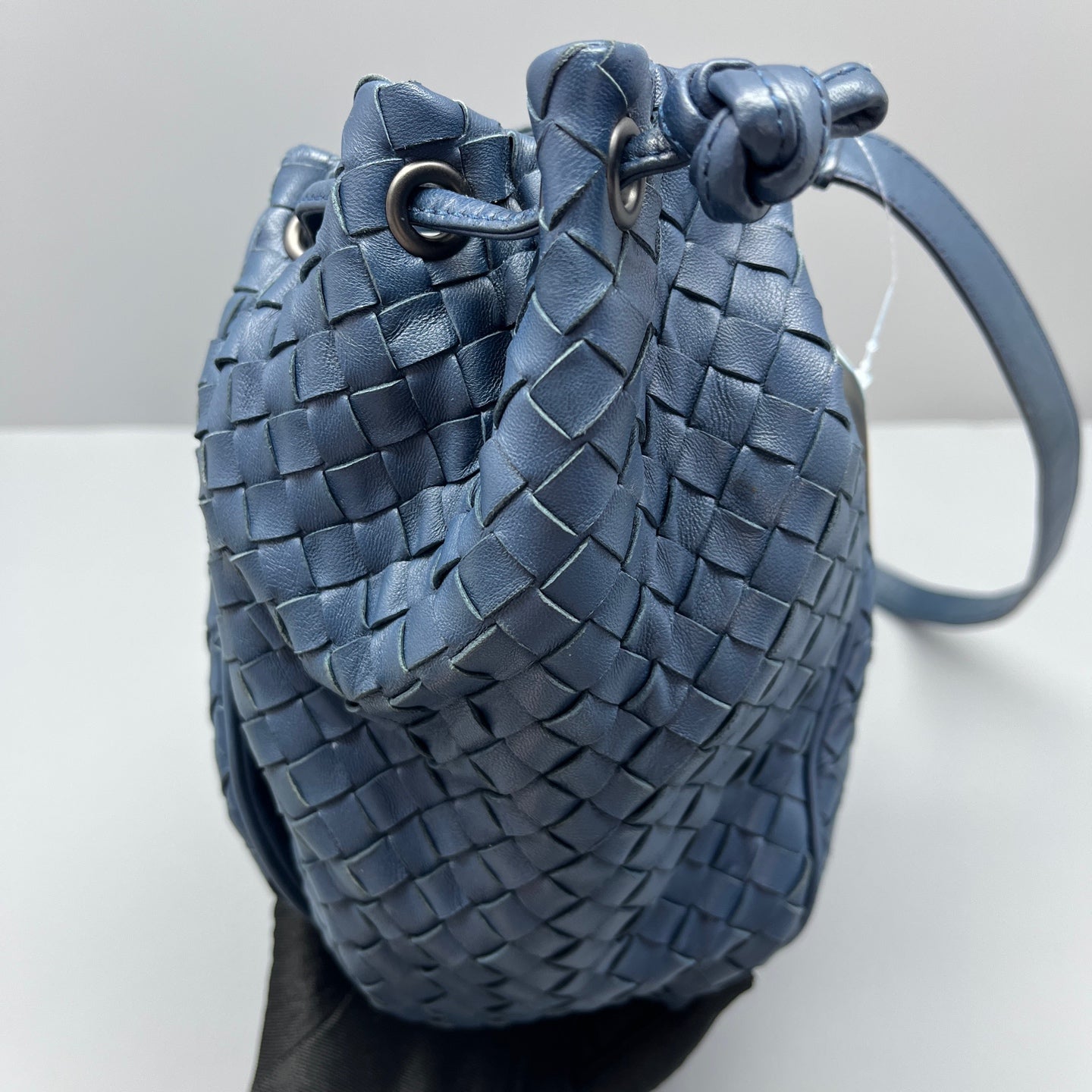 Bottega Veneta - Intrecciato Flap Drawstring Crossbody Bag - Leather - Blue - (small)