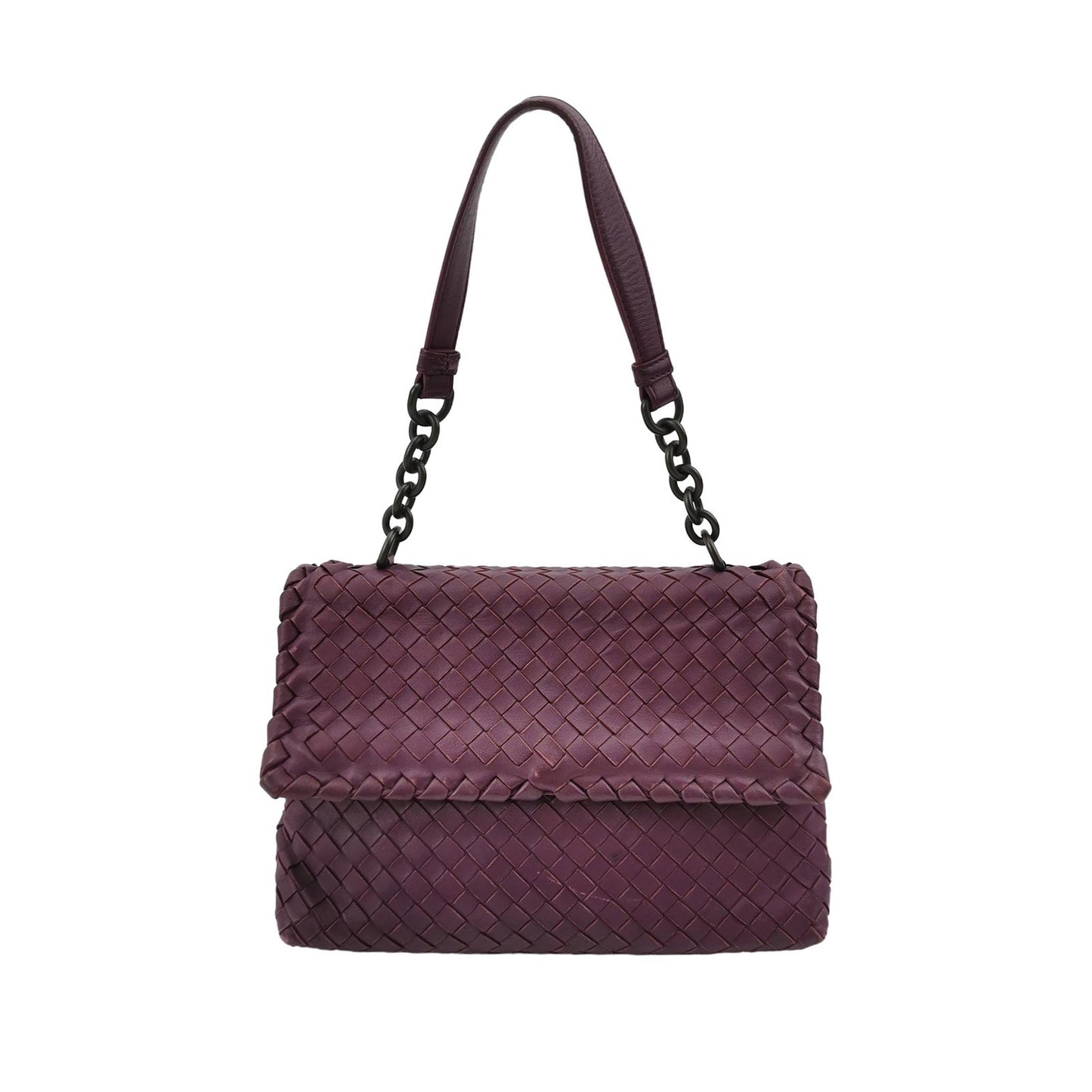 Bottega Veneta - Intrecciato Flap Shoulder Bag - Leather - Plum - (medium)
