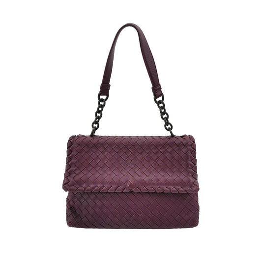 Bottega Veneta - Intrecciato Flap Shoulder Bag - Leather - Plum - (medium)