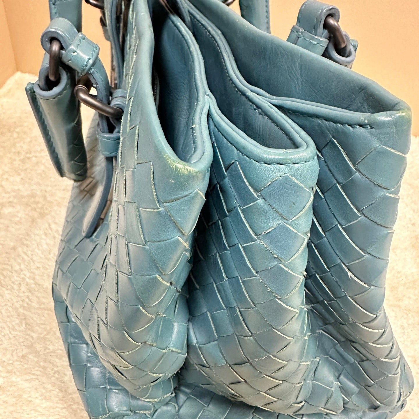Bottega Veneta - Intrecciato Top Handle Satchel - Leather - Blue - (Medium)