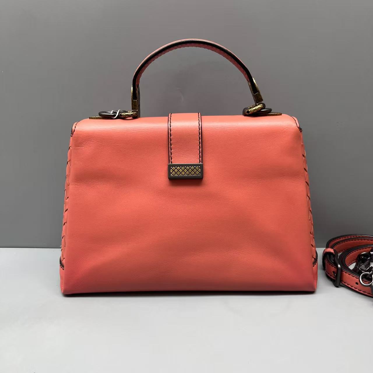 Bottega Veneta - Piazza Messenger Bag - Leather - Coral Pink with Darkened Brass Hardware - (Medium)