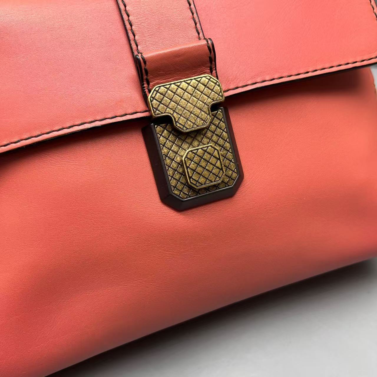 Bottega Veneta - Piazza Messenger Bag - Leather - Coral Pink with Darkened Brass Hardware - (Medium)