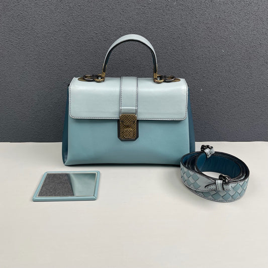 Bottega Veneta - Piazza - Smooth leather - Light Blue and Dark Teal Color-blocked - (small)