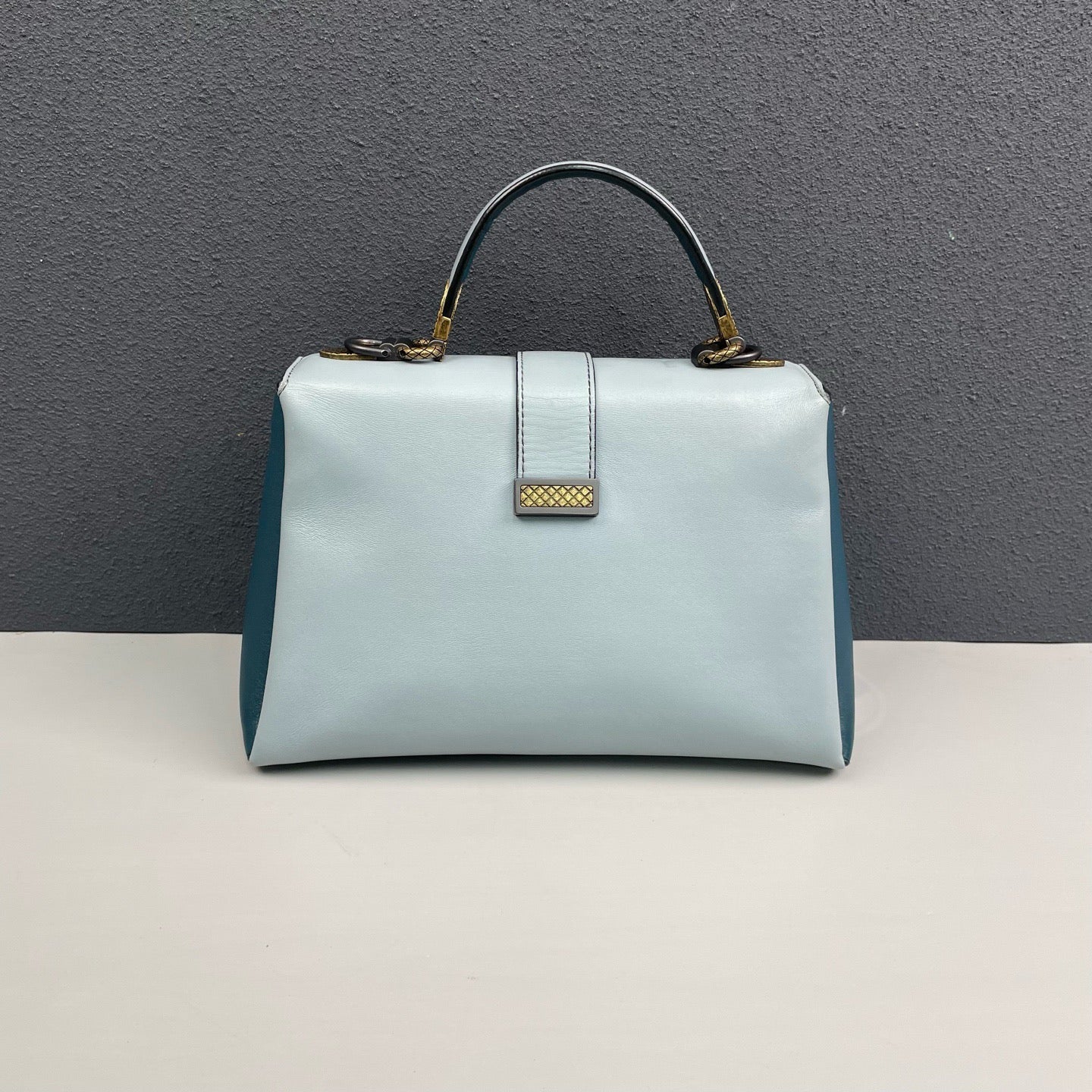 Bottega Veneta - Piazza - Smooth leather - Light Blue and Dark Teal Color-blocked - (small)
