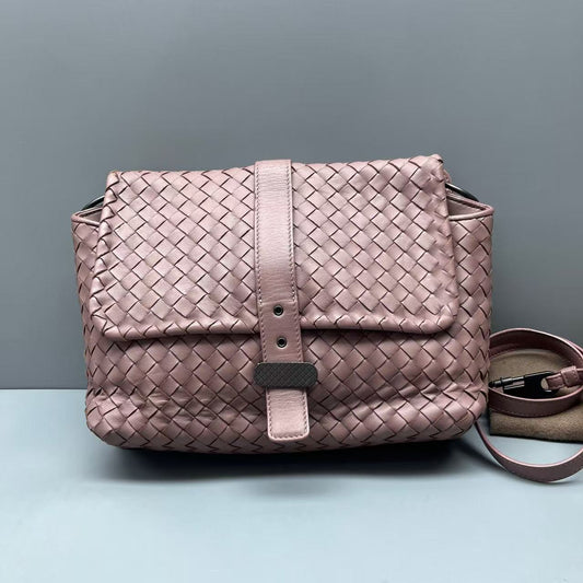 Bottega Veneta - Roma Crossbody Bag - Woven lambskin leather - Rose Pink - (Medium)