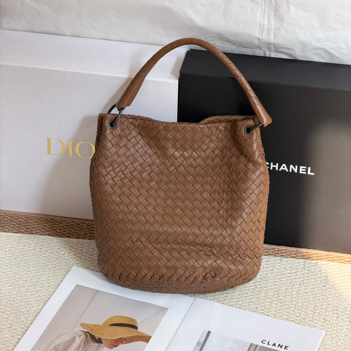 Bottega Veneta - Woven Bucket Bag - Leather - Brown - (small)