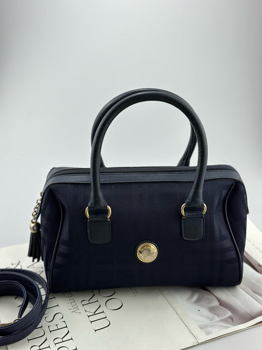 Burberry - Boston - Coated canvas with leather trim - Navy with gold-tone hardware - (small)
