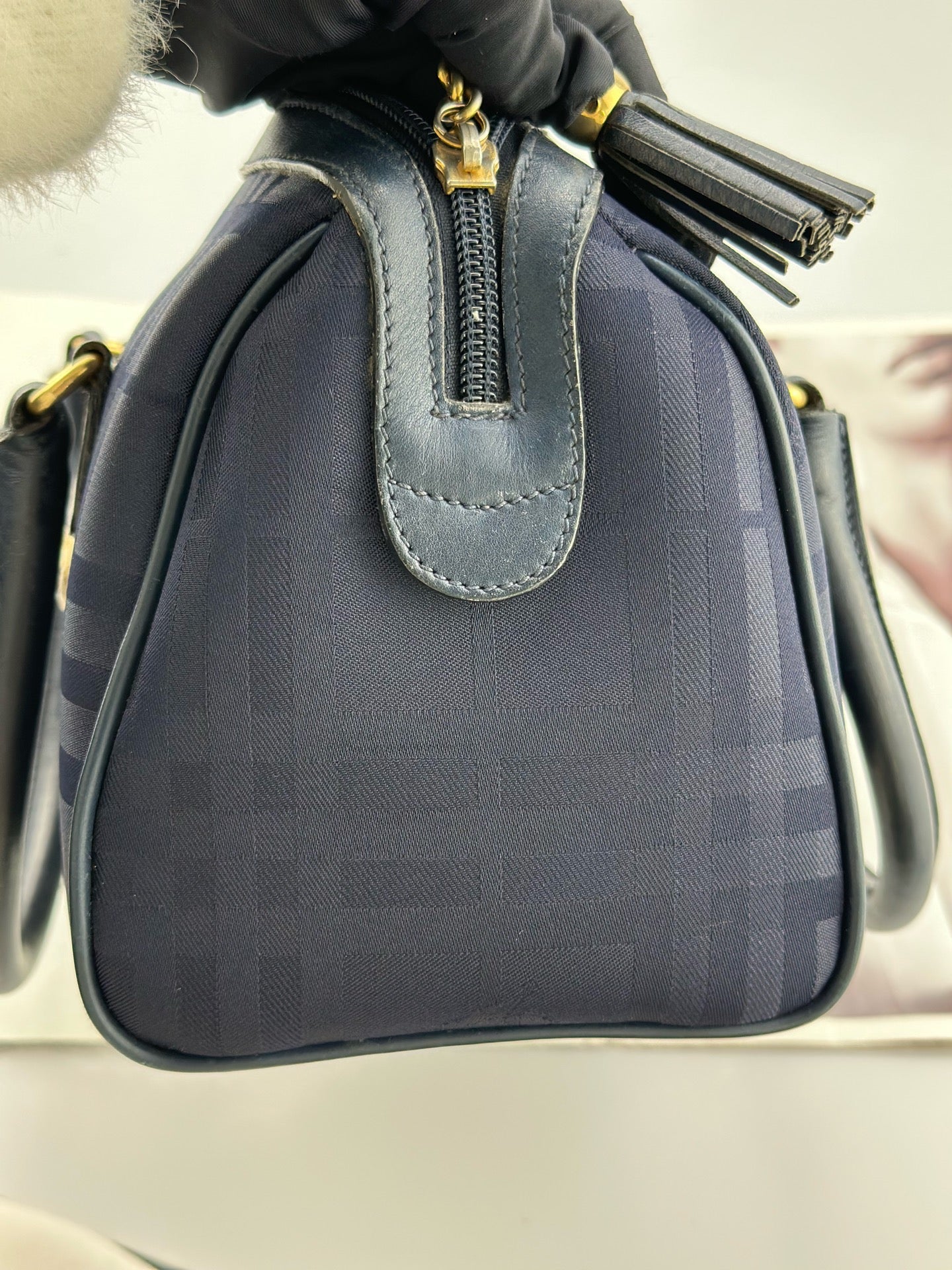 Burberry - Boston - Coated canvas with leather trim - Navy with gold-tone hardware - (small)