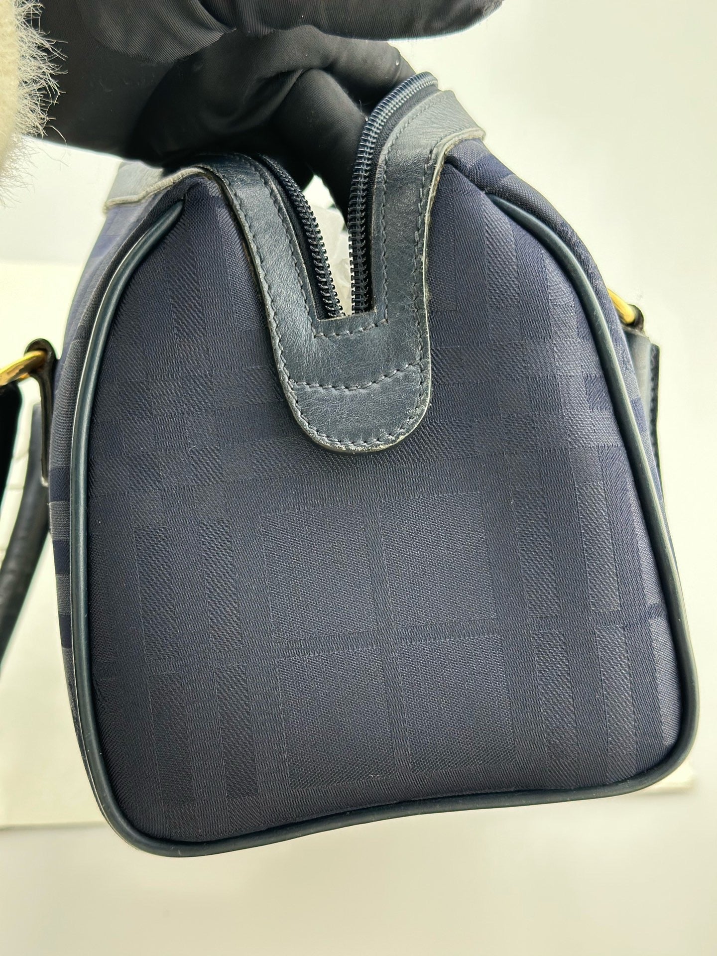 Burberry - Boston - Coated canvas with leather trim - Navy with gold-tone hardware - (small)