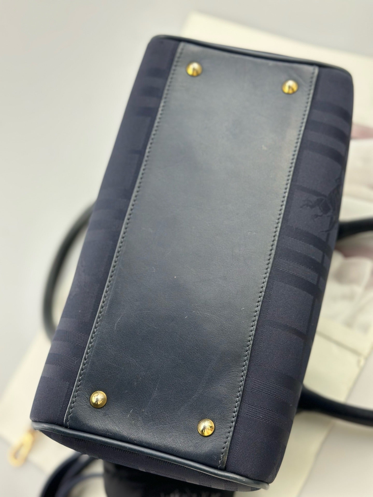 Burberry - Boston - Coated canvas with leather trim - Navy with gold-tone hardware - (small)