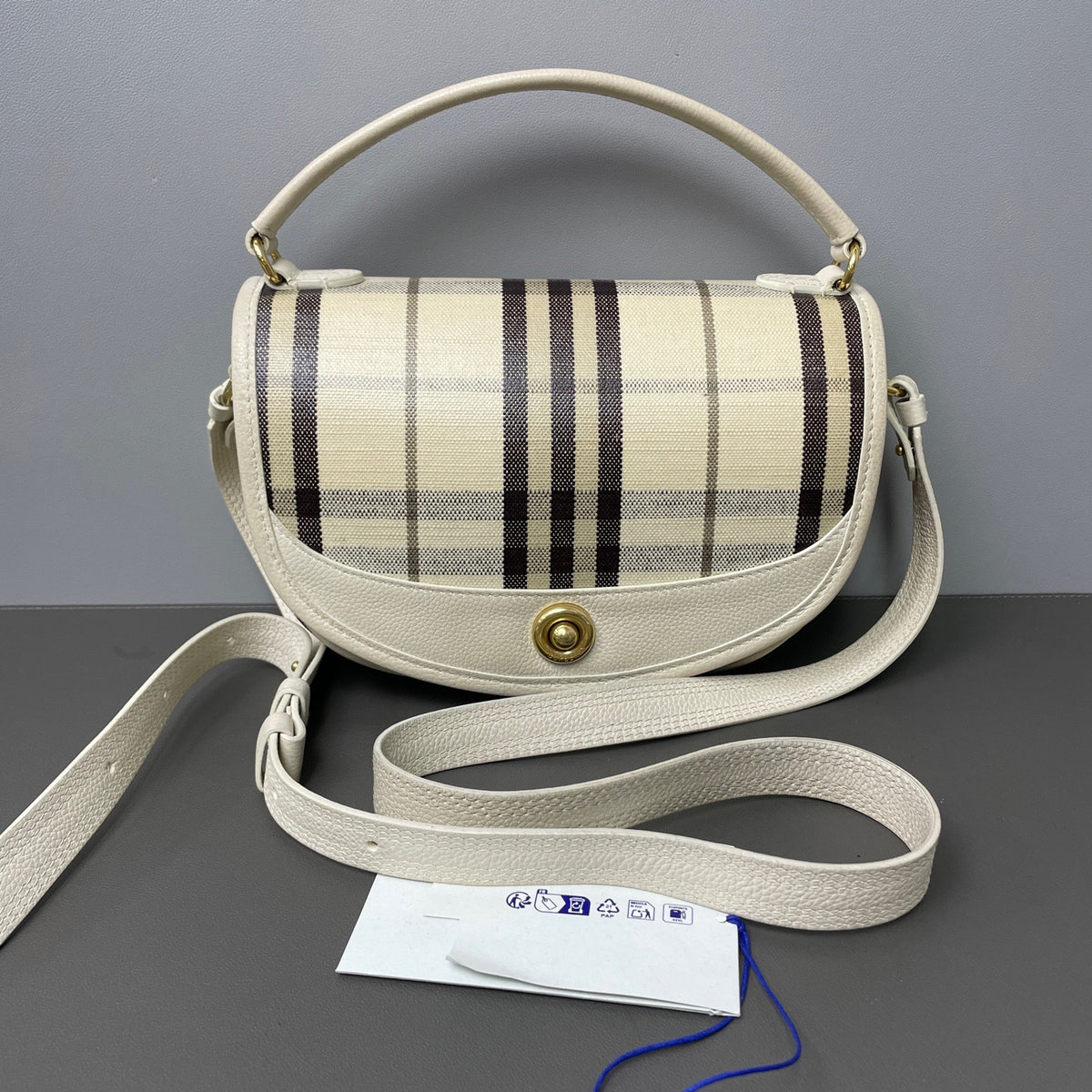Burberry - Highlands Check Crossbody Bag - Cloth - Beige - (small)