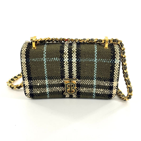 Burberry - Lola Small Rona Bag - Tweed and Leather - Olive Green plaid with black, cream, and light blue accents - (small)