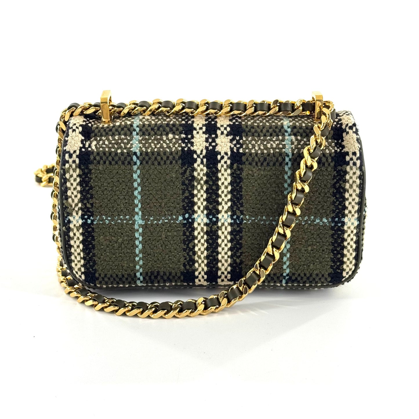 Burberry - Lola Small Rona Bag - Tweed and Leather - Olive Green plaid with black, cream, and light blue accents - (small)