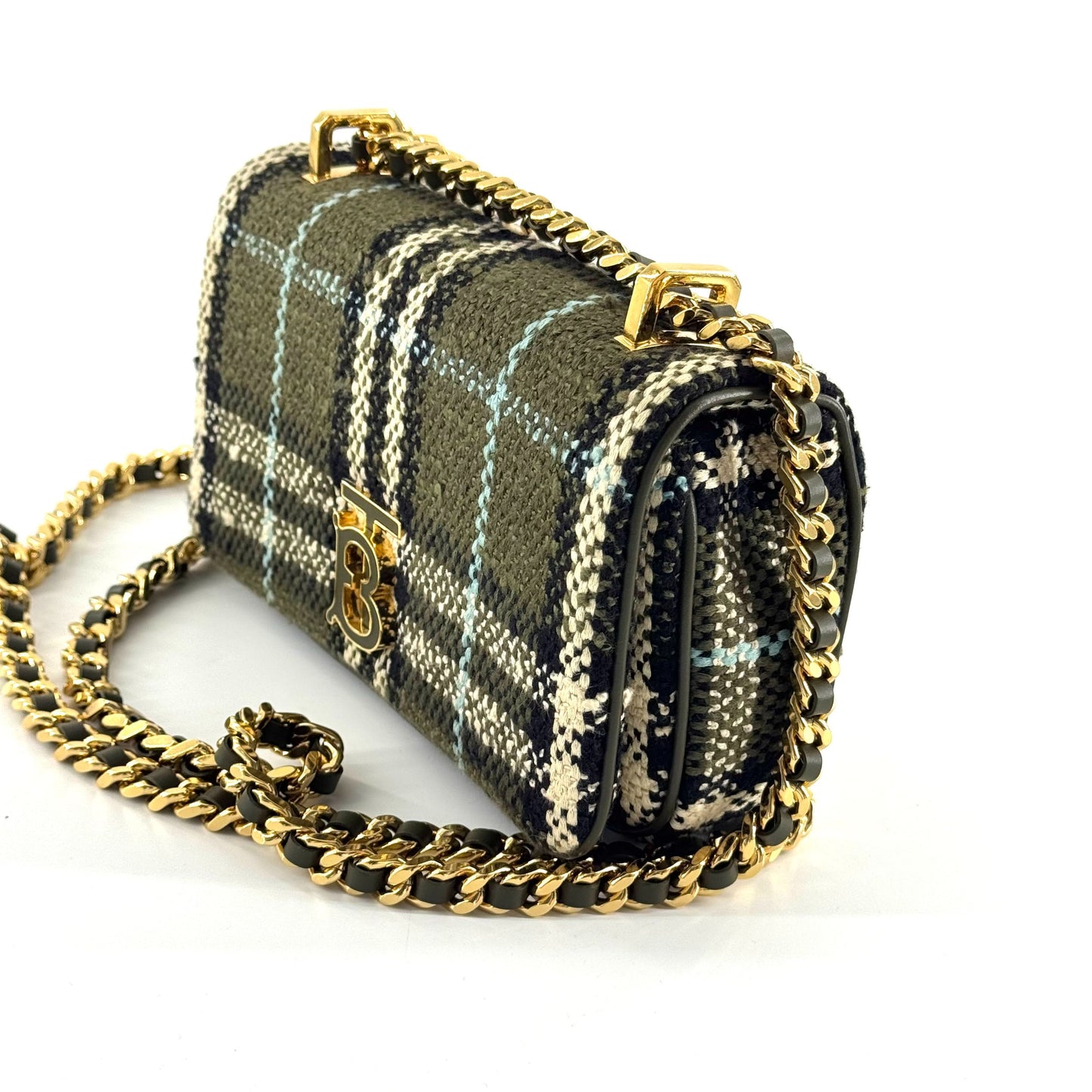 Burberry - Lola Small Rona Bag - Tweed and Leather - Olive Green plaid with black, cream, and light blue accents - (small)