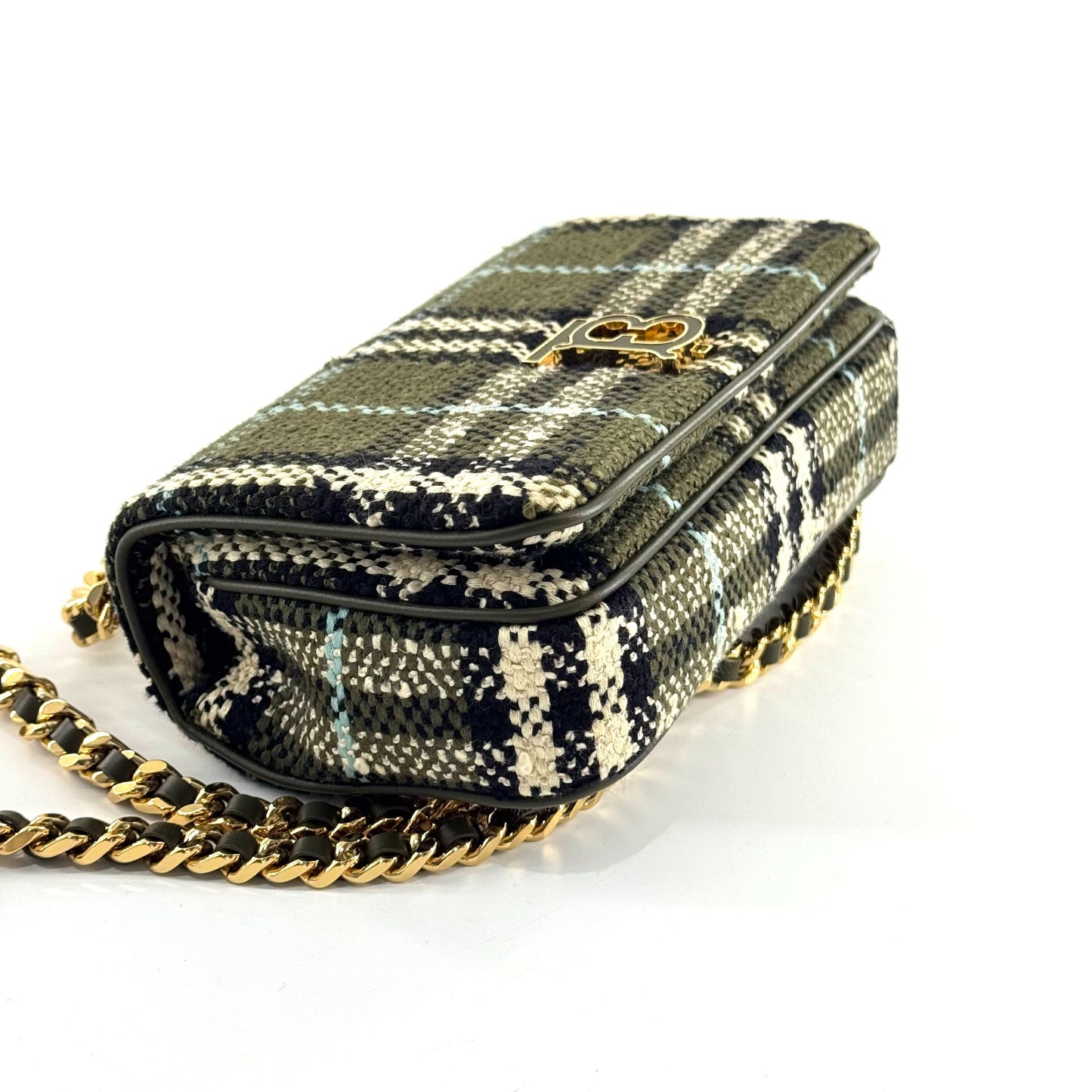 Burberry - Lola Small Rona Bag - Tweed and Leather - Olive Green plaid with black, cream, and light blue accents - (small)