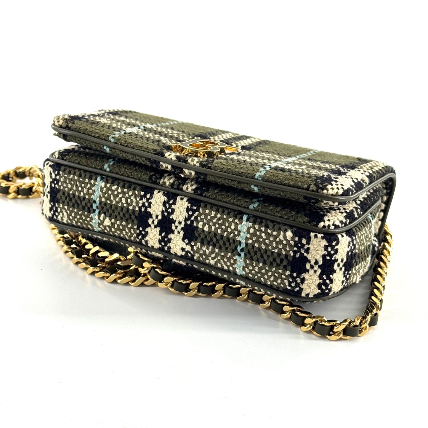 Burberry - Lola Small Rona Bag - Tweed and Leather - Olive Green plaid with black, cream, and light blue accents - (small)