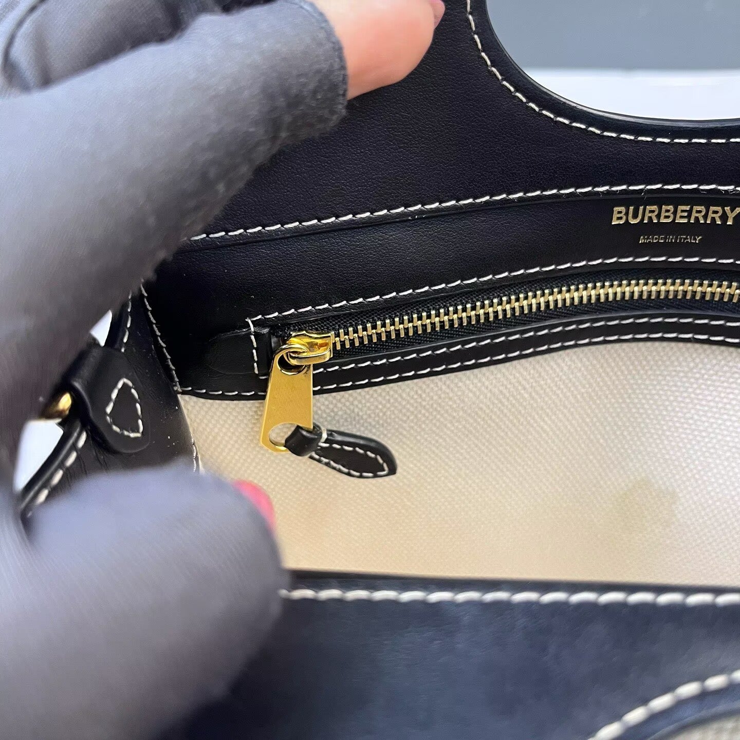 Burberry - Pocket Bag - Canvas and leather - Beige with Black trim and Gold-tone Hardware - (Small)