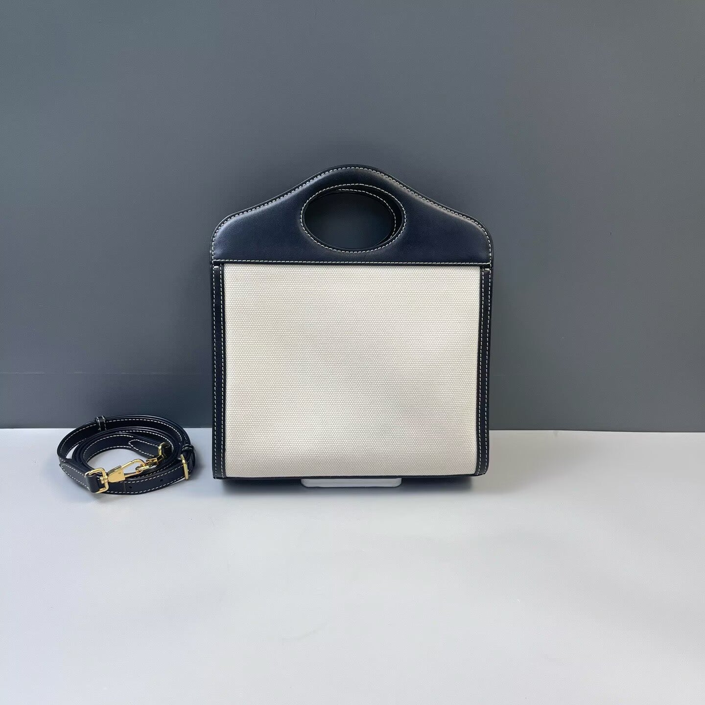 Burberry - Pocket Bag - Canvas and leather - Beige with Black trim and Gold-tone Hardware - (Small)