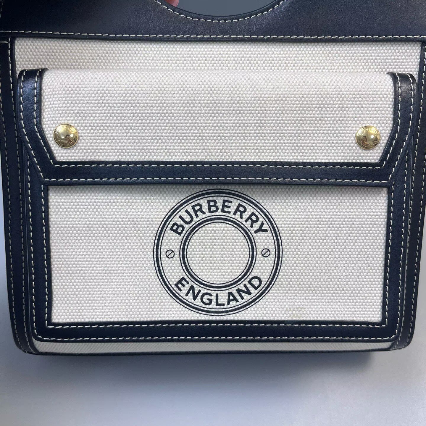 Burberry - Pocket Bag - Canvas and leather - Beige with Black trim and Gold-tone Hardware - (Small)