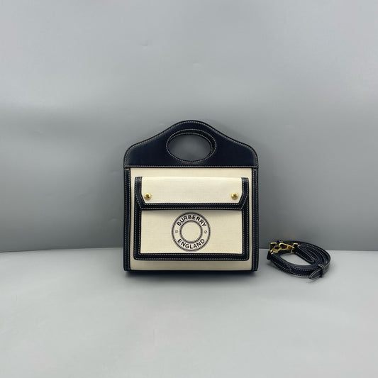 Burberry - Pocket Bag - Canvas and Leather - Black and Beige - (Medium)