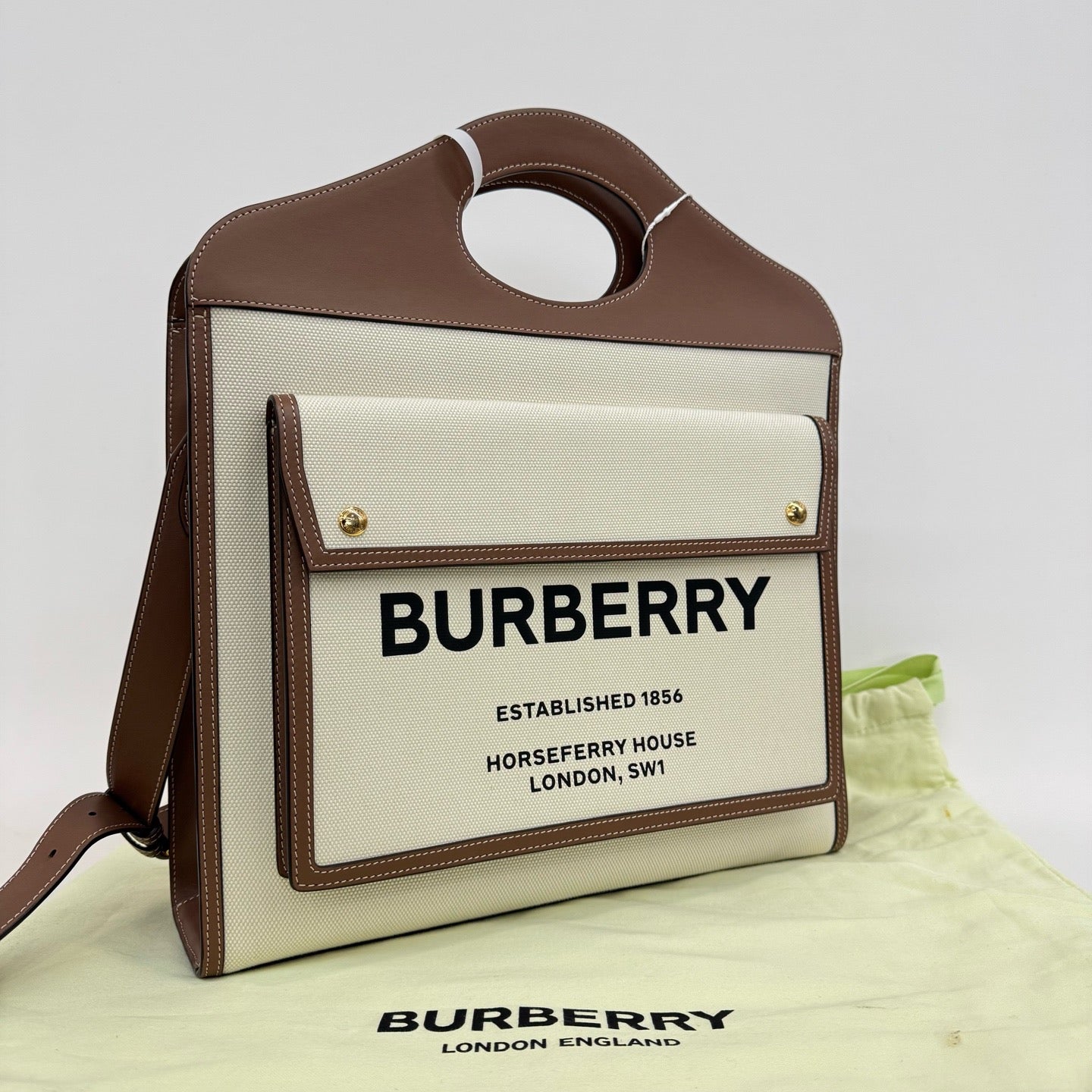 Burberry - Pocket Bag - Canvas with leather trim - Beige with Brown trim - (Large)