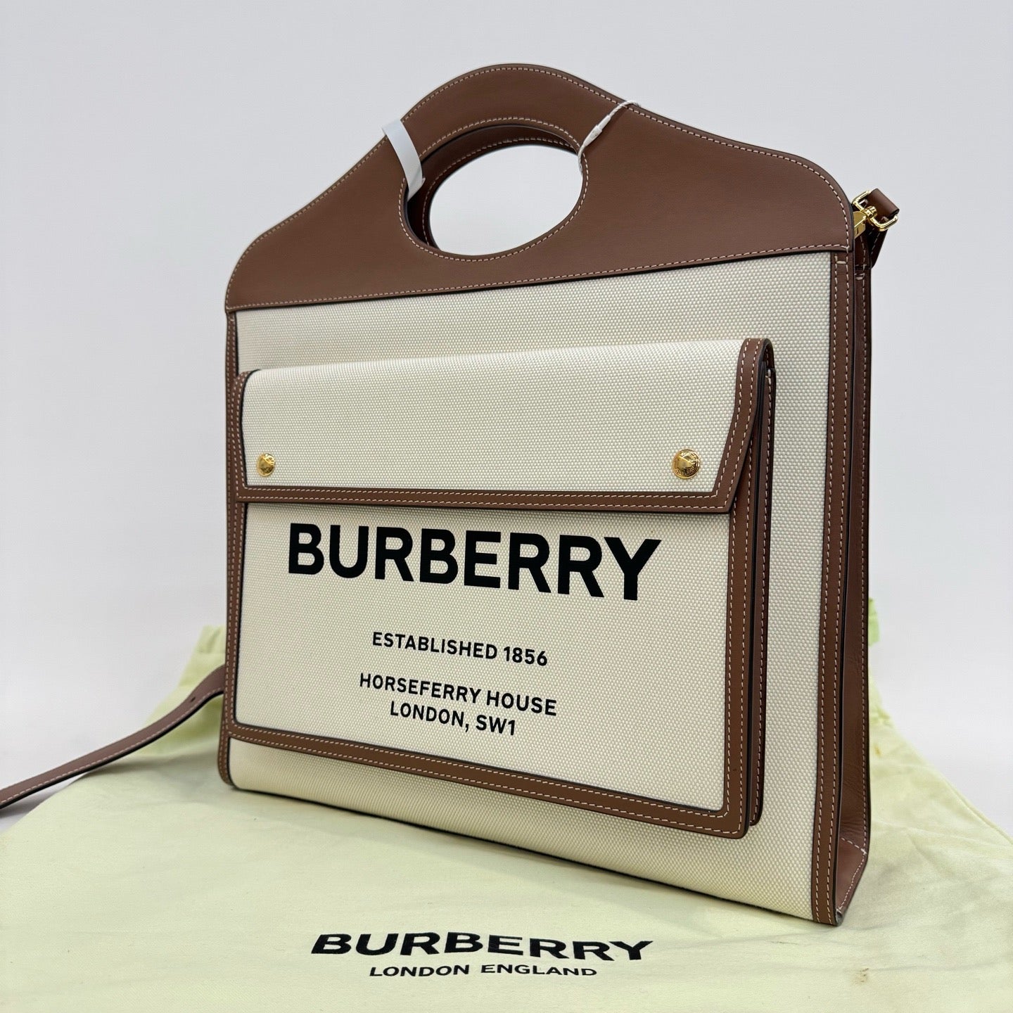 Burberry - Pocket Bag - Canvas with leather trim - Beige with Brown trim - (Large)