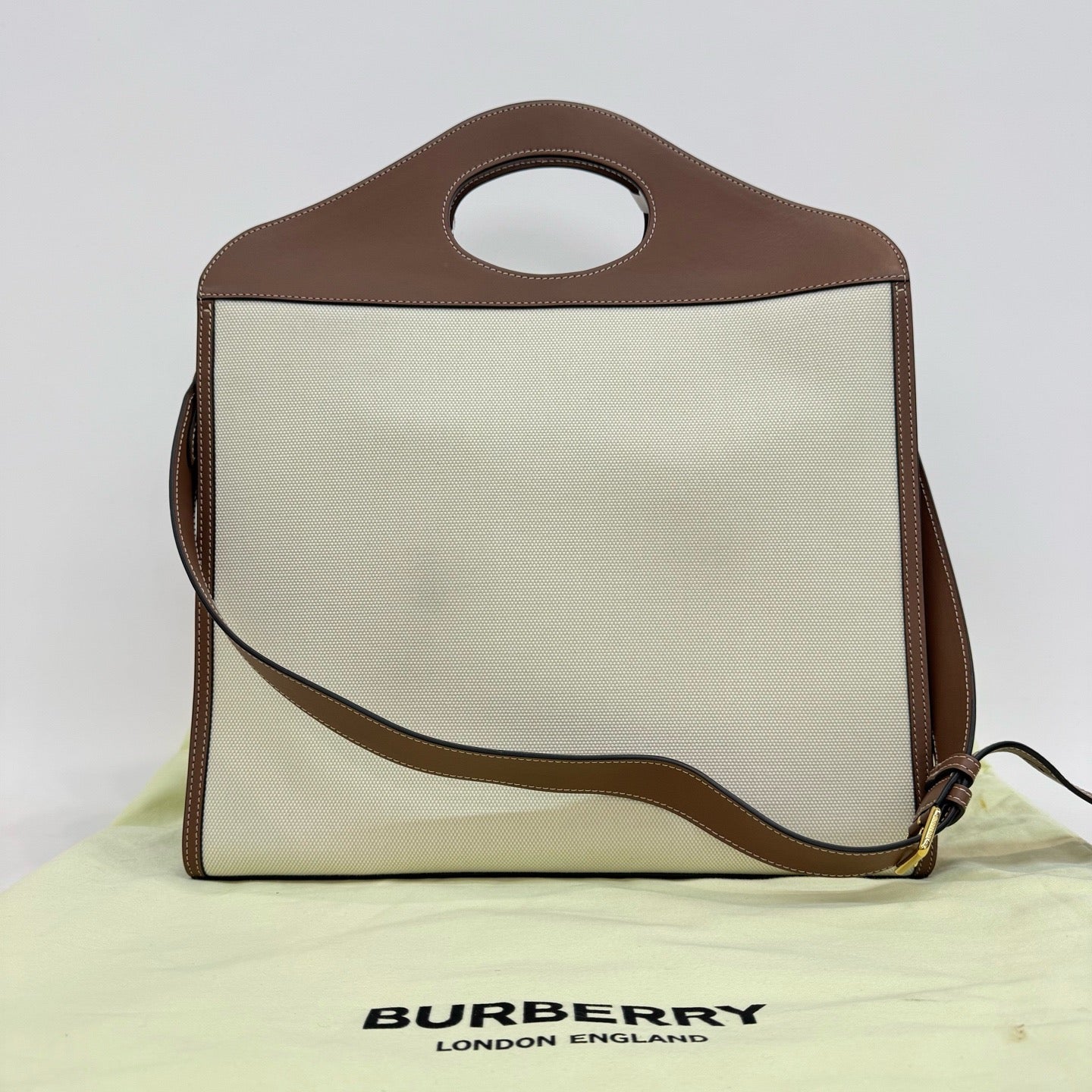 Burberry - Pocket Bag - Canvas with leather trim - Beige with Brown trim - (Large)