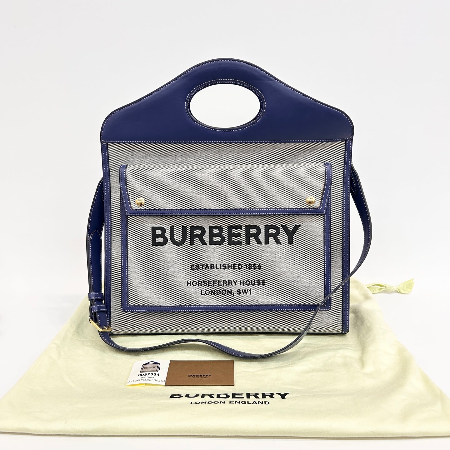 Burberry - Pocket Bag - Cowhide leather and canvas - Blue and Grey - (medium)