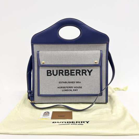 Burberry - Pocket Bag - Cowhide leather and canvas - Blue and Grey - (medium)