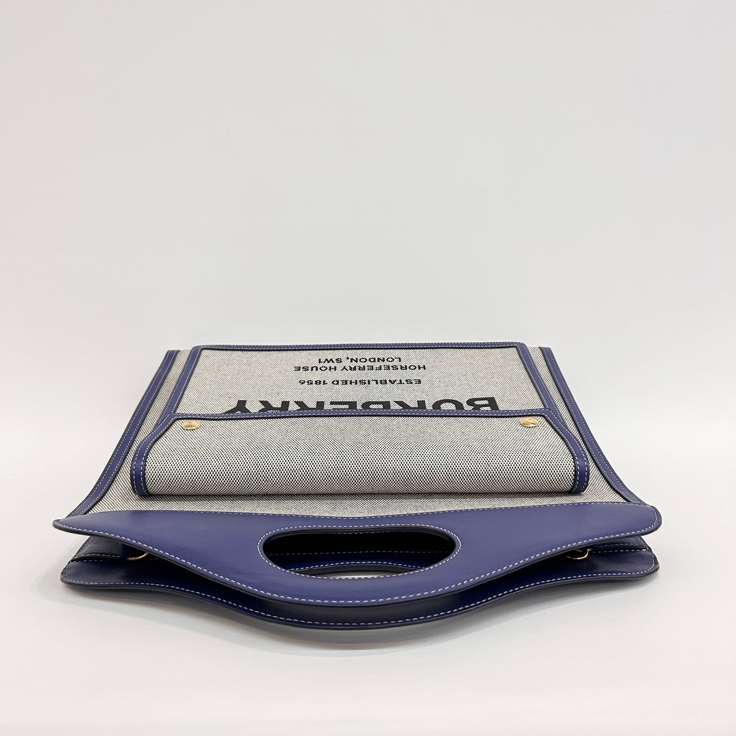 Burberry - Pocket Bag - Cowhide leather and canvas - Blue and Grey - (medium)