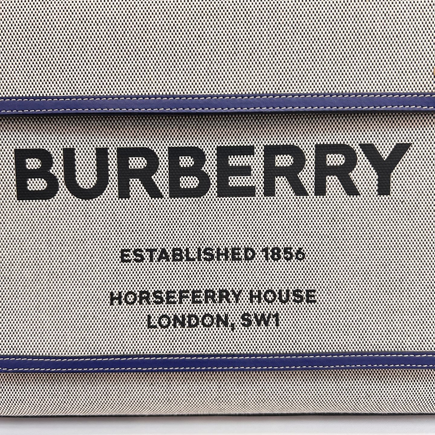 Burberry - Pocket Bag - Cowhide leather and canvas - Blue and Grey - (medium)