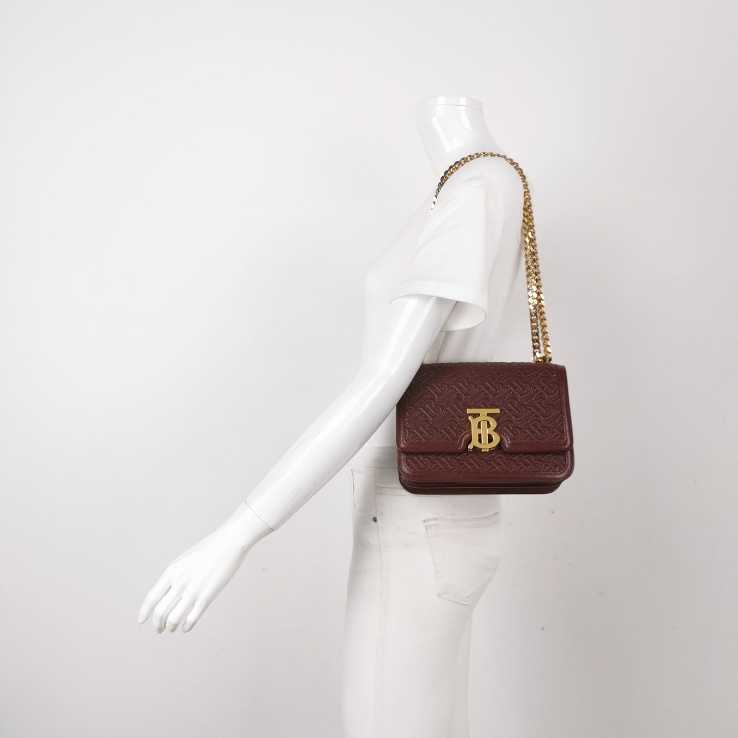 Burberry - Quilted TB Bag - Lambskin leather - Burgundy - (Small)