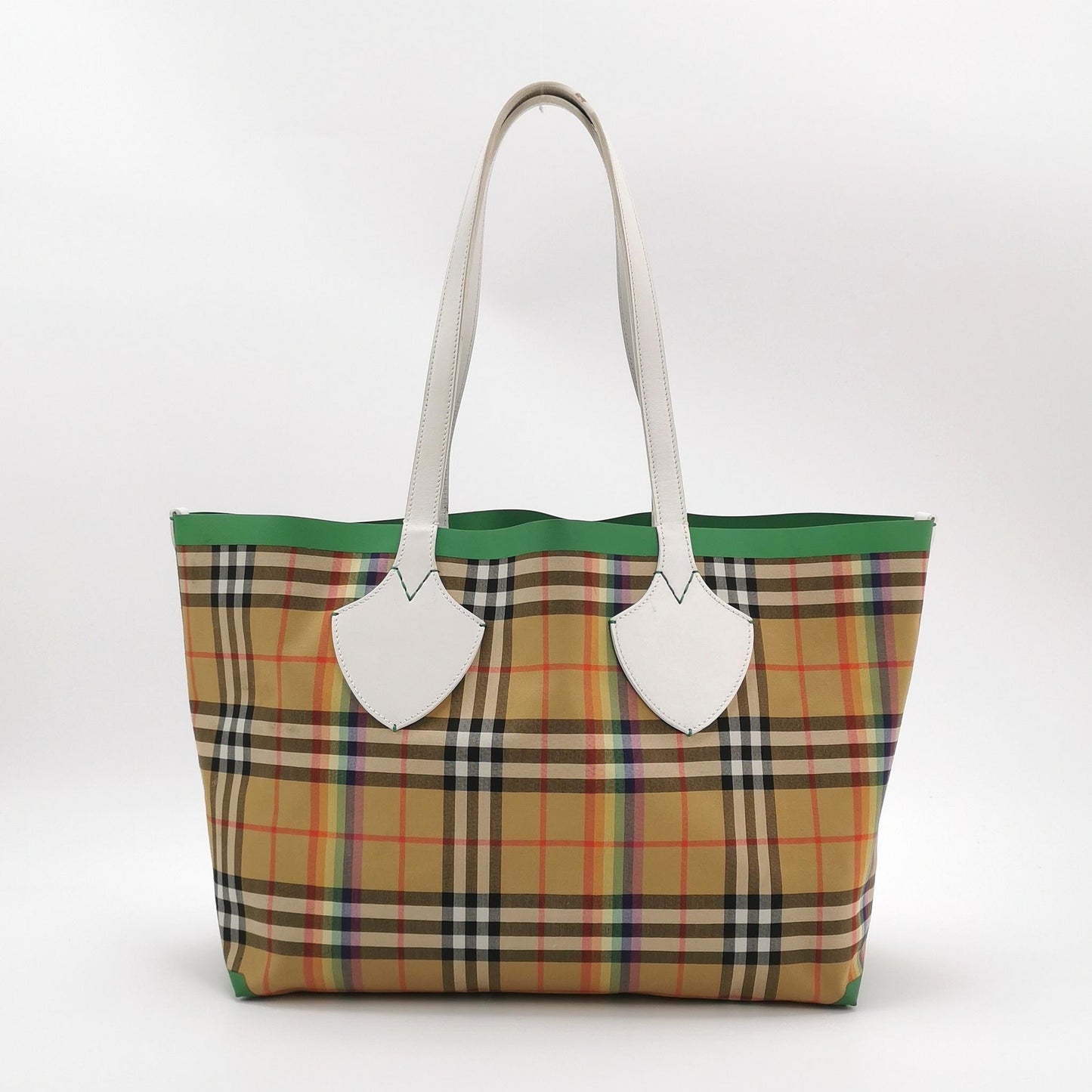 Burberry - Rainbow Vintage Check Tote - Cotton canvas with leather trim and synthetic details - Beige - (Medium)