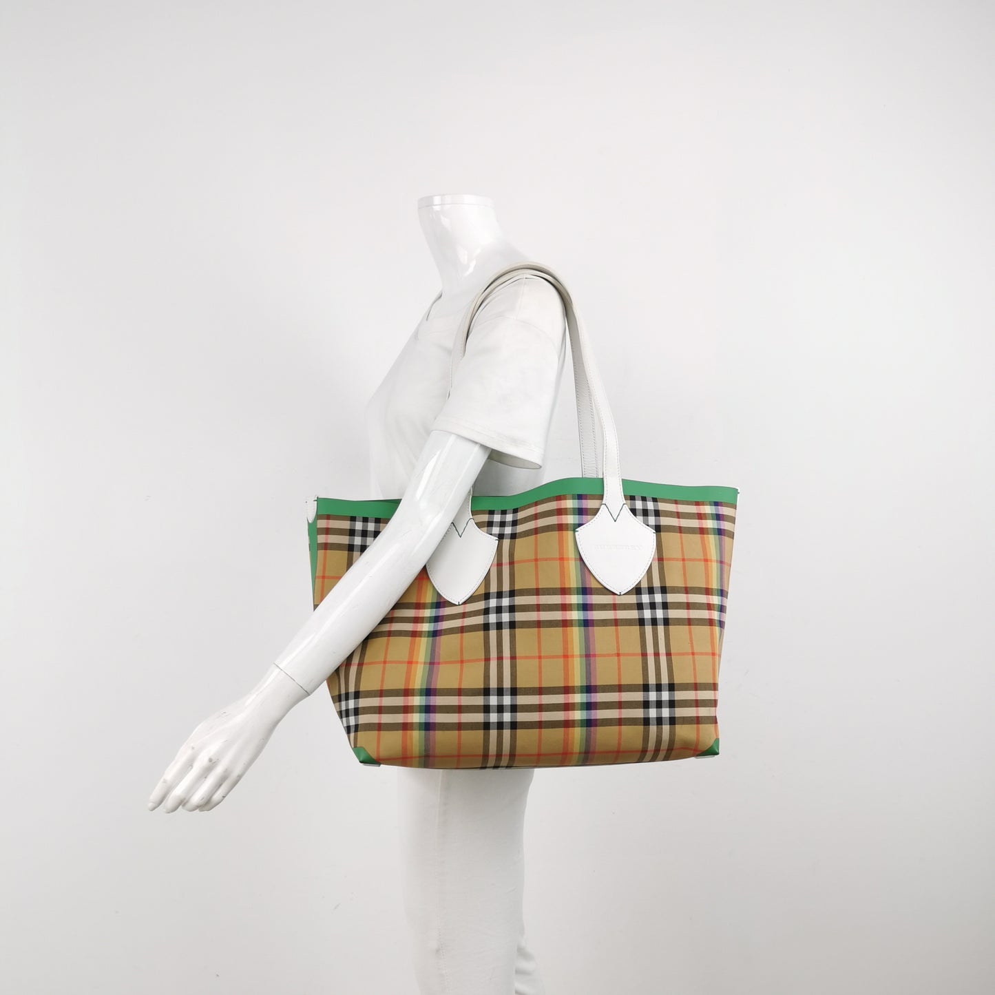 Burberry - Rainbow Vintage Check Tote - Cotton canvas with leather trim and synthetic details - Beige - (Medium)