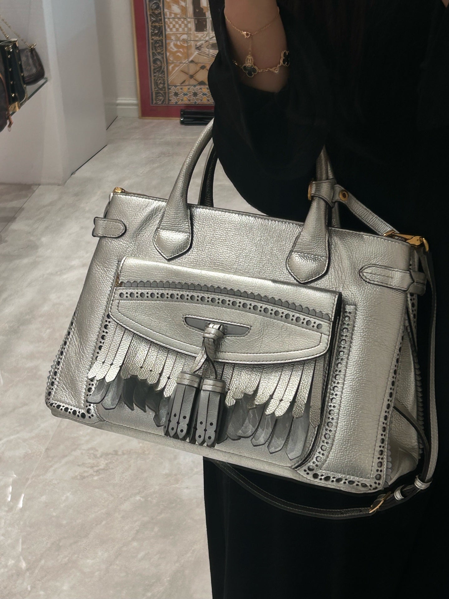 Burberry - Tassel Detail Tote Bag 4068349 - Pebbled leather - Silver - (medium)