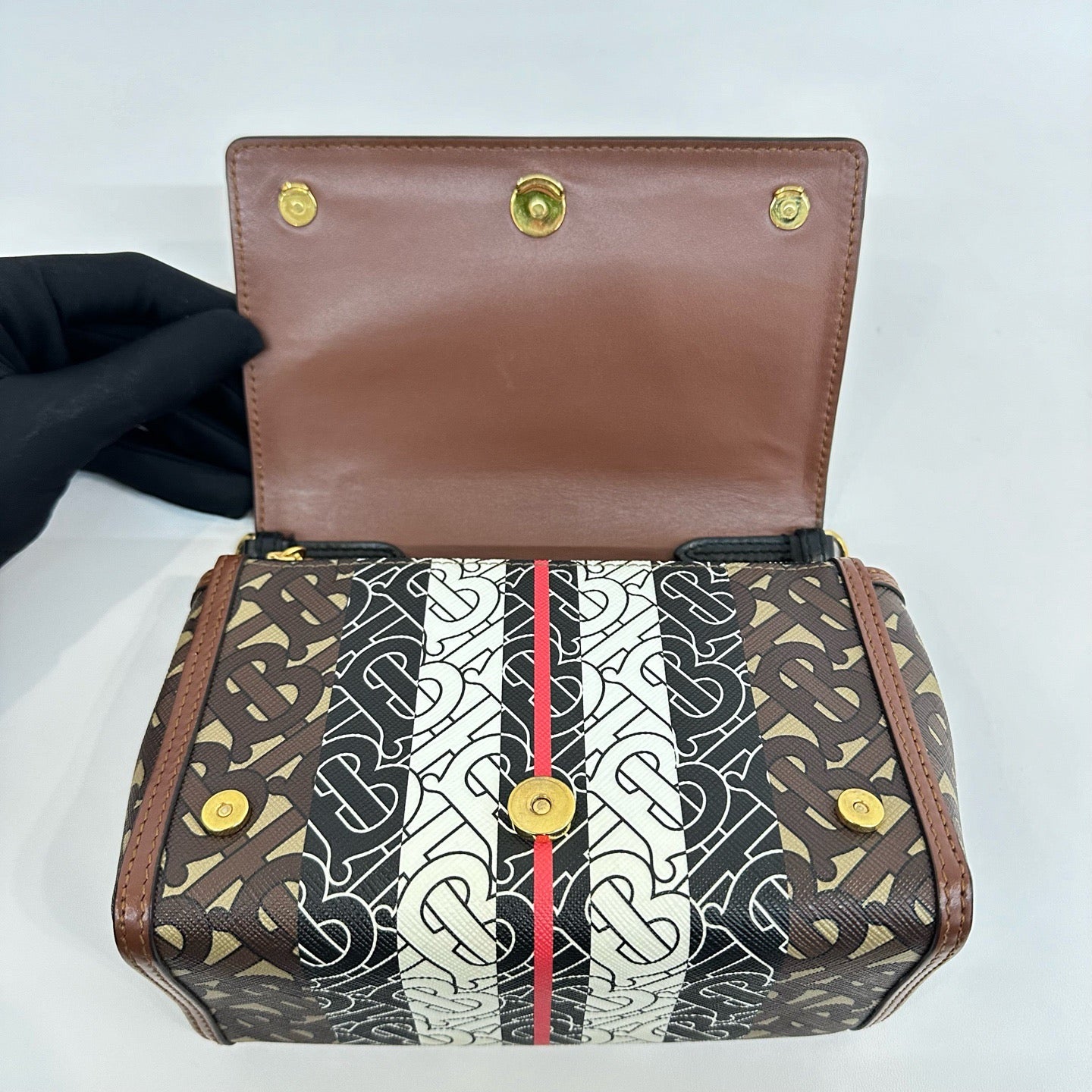 Burberry - TB Bag - Coated canvas with leather trim - Brown, Black, White with Red accents - (mini)