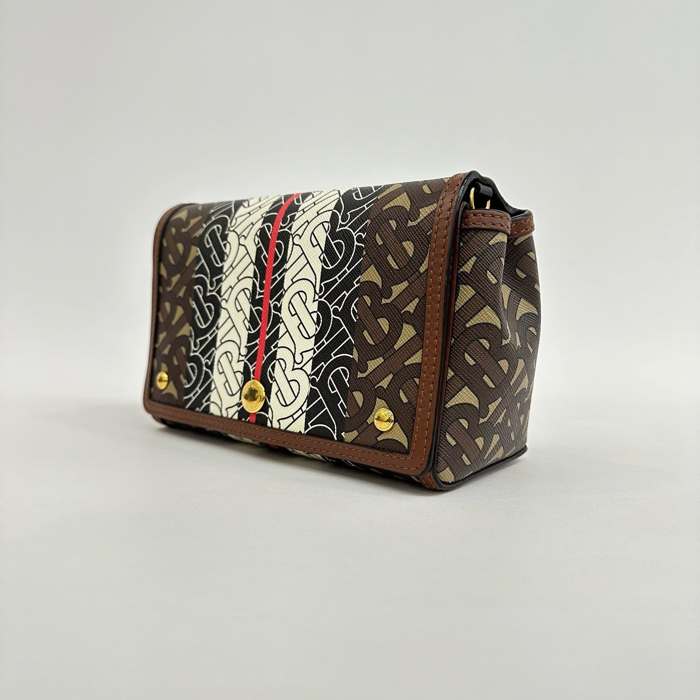 Burberry - TB Bag - Coated canvas with leather trim - Brown, Black, White with Red accents - (mini)