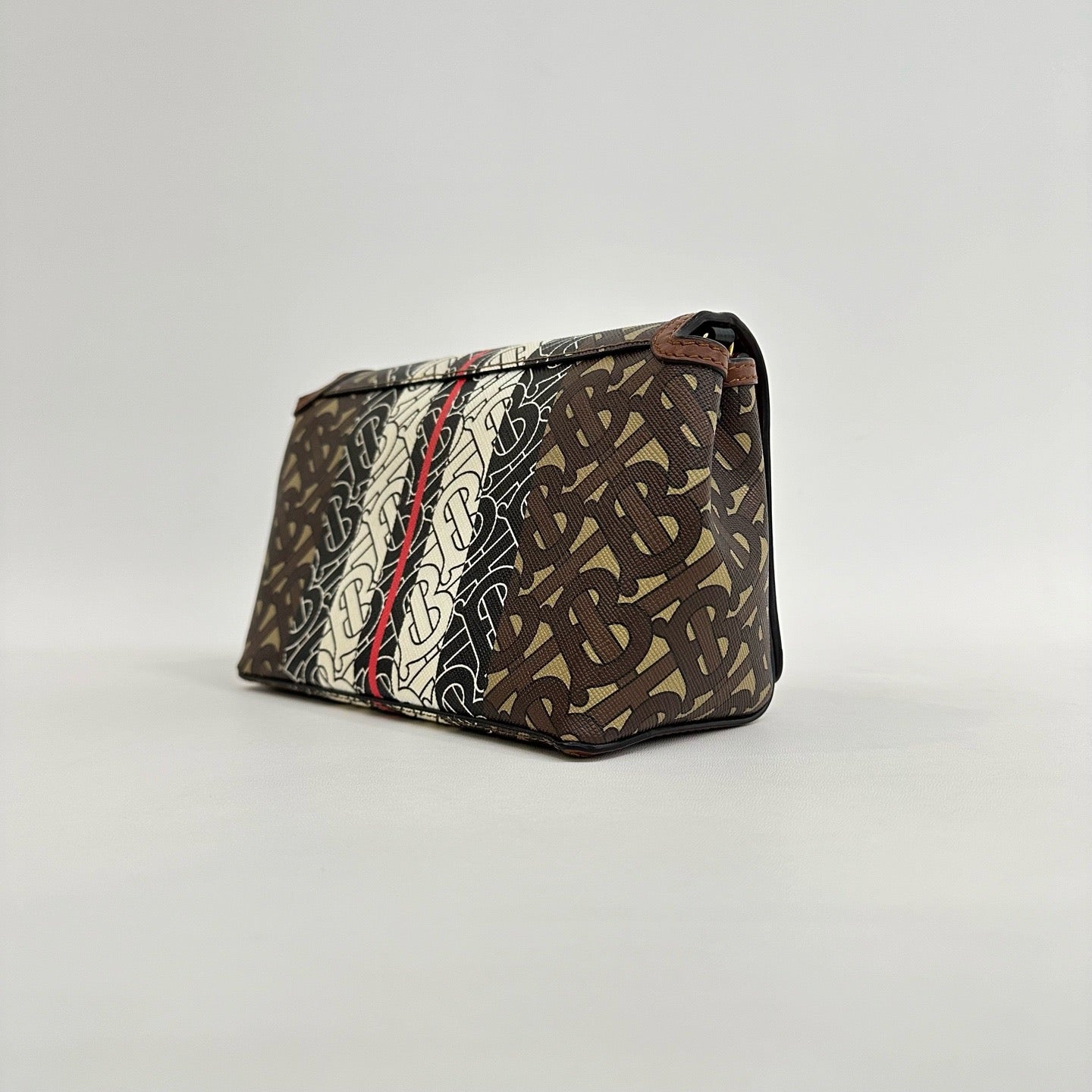 Burberry - TB Bag - Coated canvas with leather trim - Brown, Black, White with Red accents - (mini)