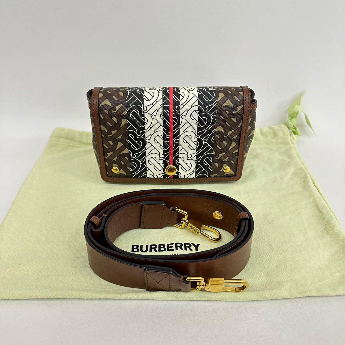 Burberry - TB Bag - Coated canvas with leather trim - Brown, Black, White with Red accents - (mini)